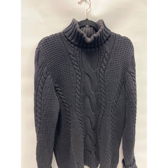 Women’s 3D Cable Knit Chunky Black Turtleneck Fisherman Wool Sweater Sz XL - Picture 6 of 12